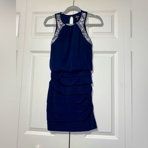 Royal blue with silver sequins short body con dress